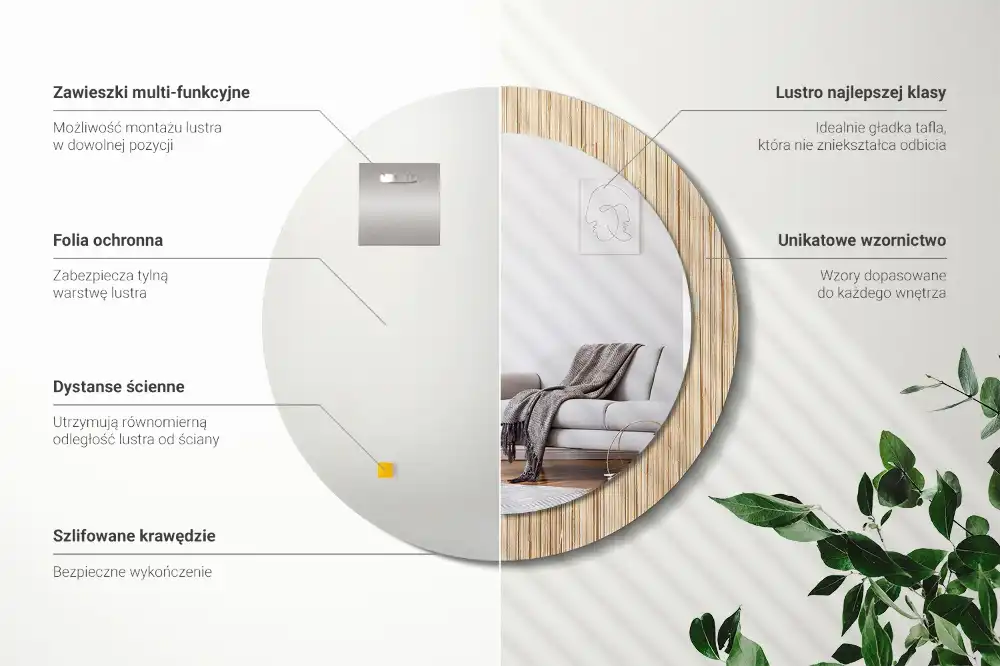 Round mirror frame with print Bamboo straw