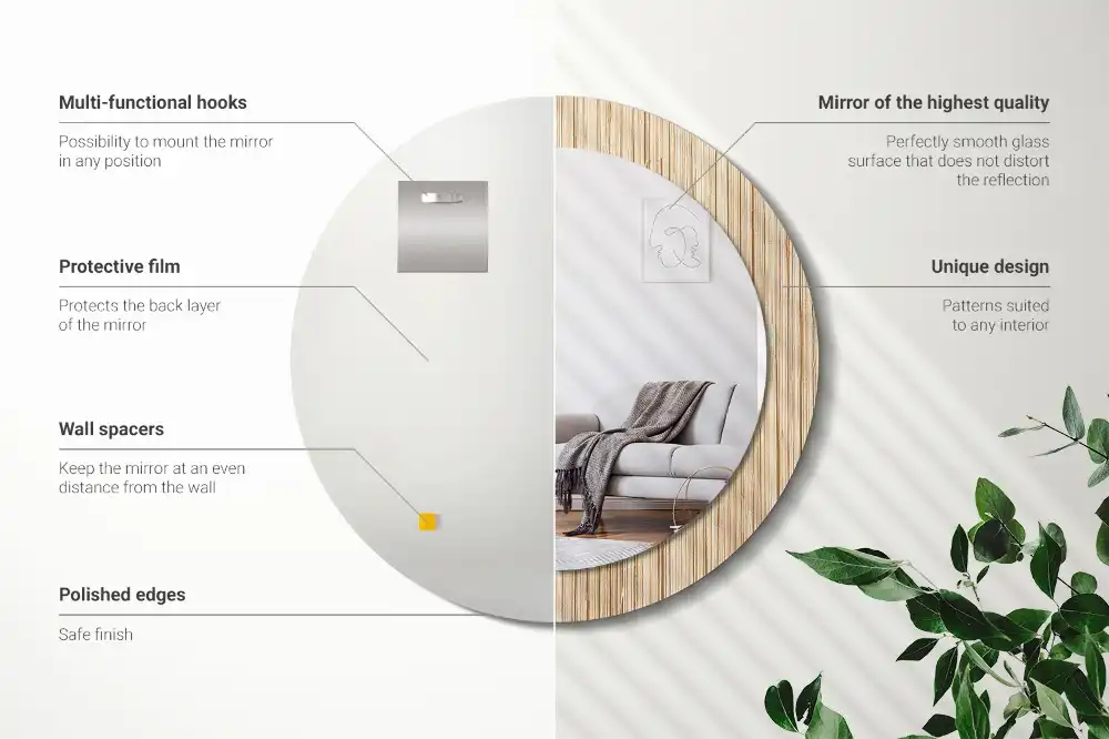 Round mirror frame with print Bamboo straw