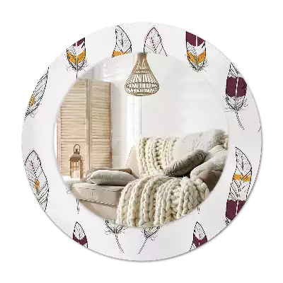 Round printed mirror Feathers