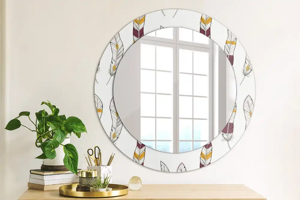 Round printed mirror Feathers