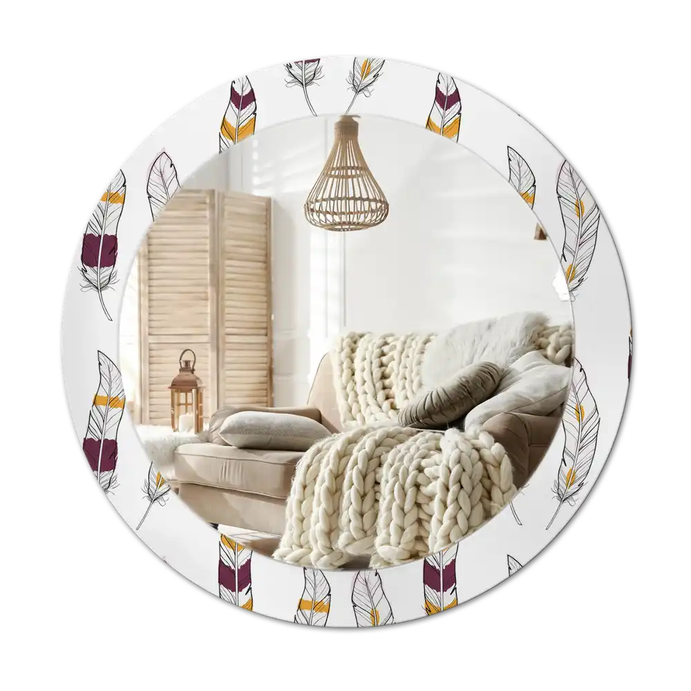 Round printed mirror Feathers