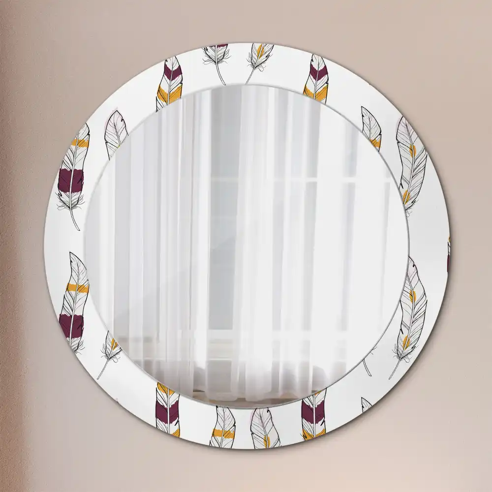 Round printed mirror Feathers