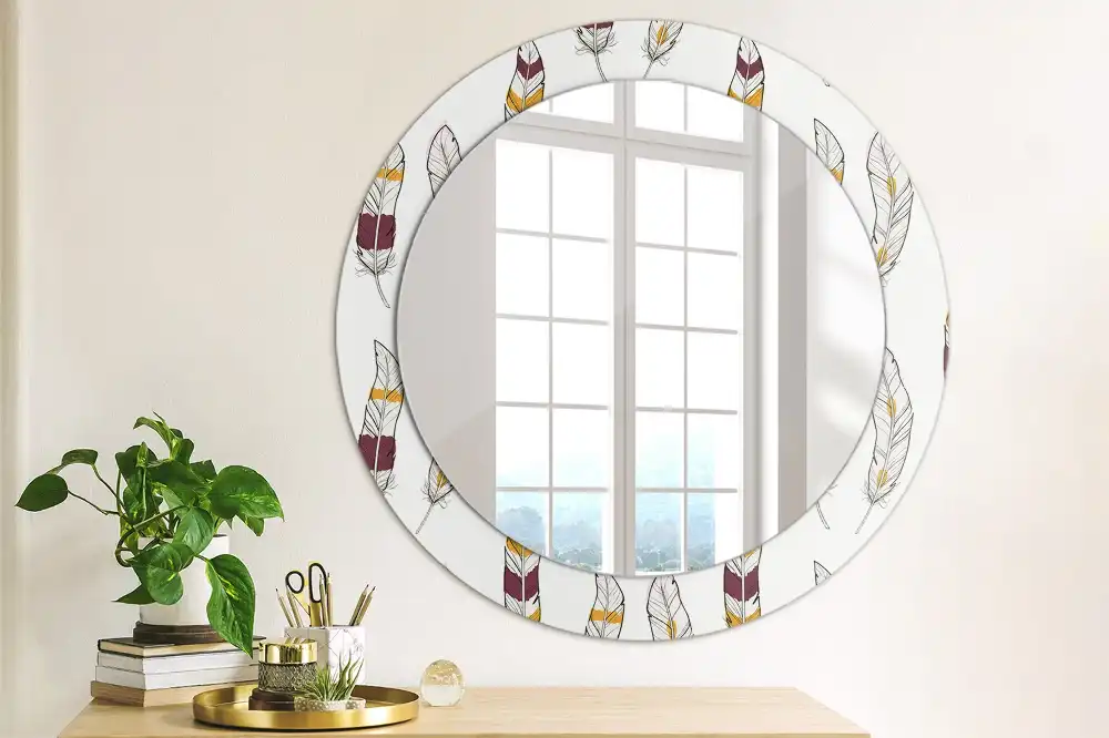 Round printed mirror Feathers