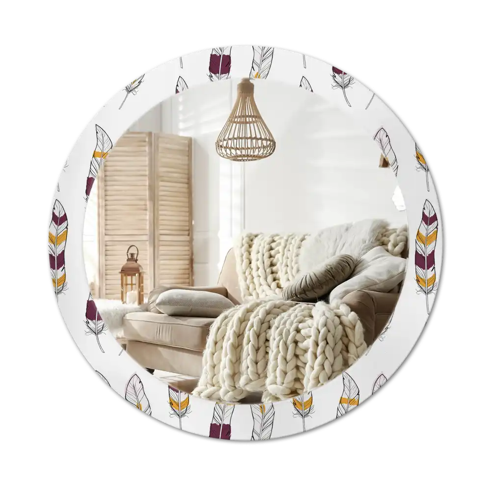 Round printed mirror Feathers