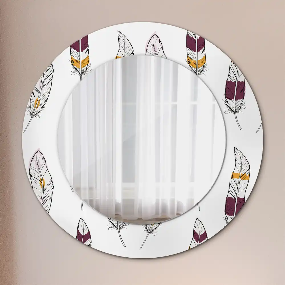 Round printed mirror Feathers