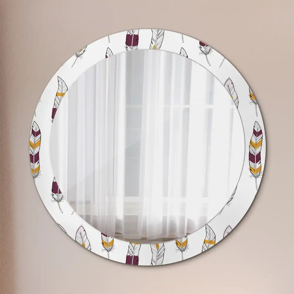 Round printed mirror Feathers