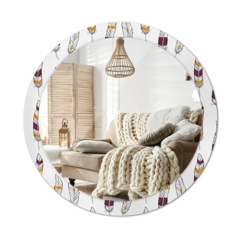Round printed mirror Feathers