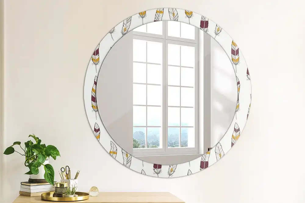 Round printed mirror Feathers