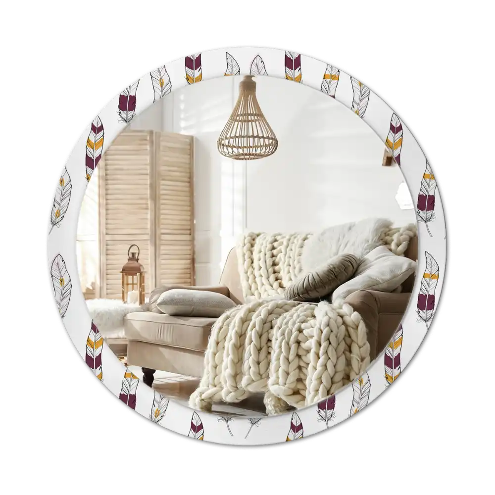 Round printed mirror Feathers