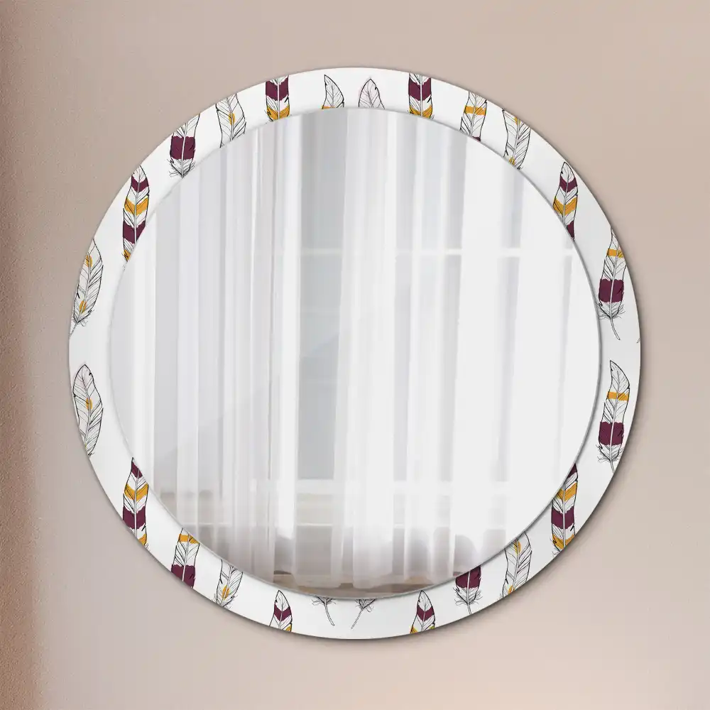 Round printed mirror Feathers