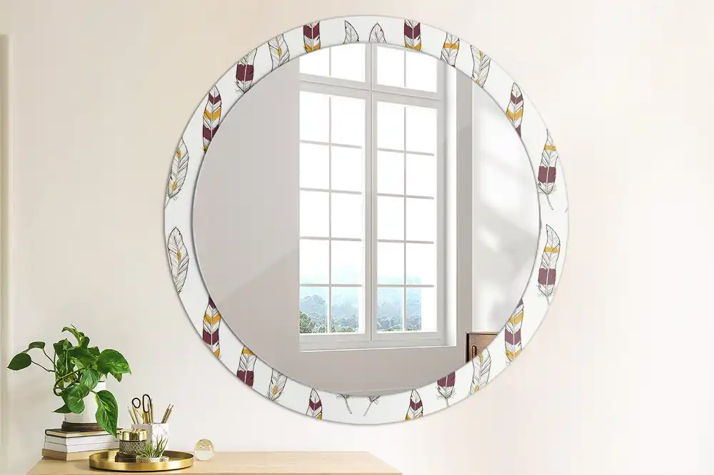 Round printed mirror Feathers