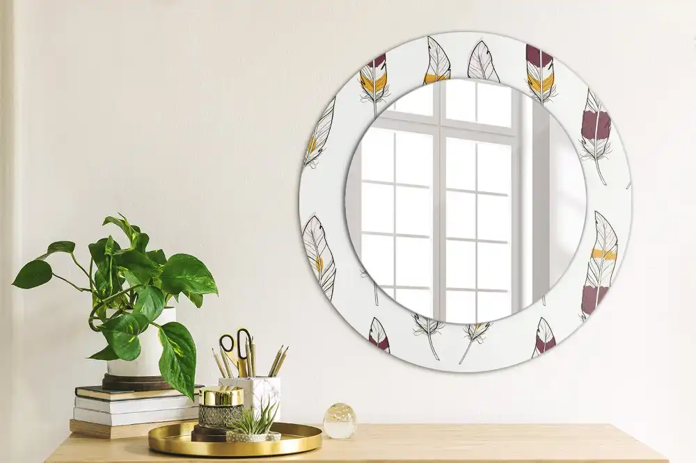 Round printed mirror Feathers