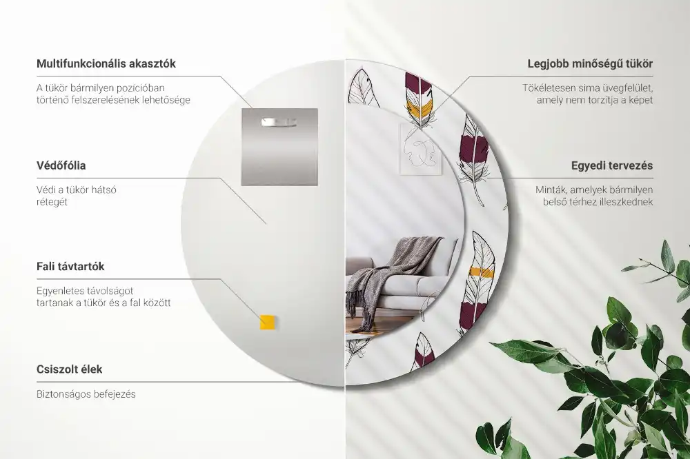 Round printed mirror Feathers