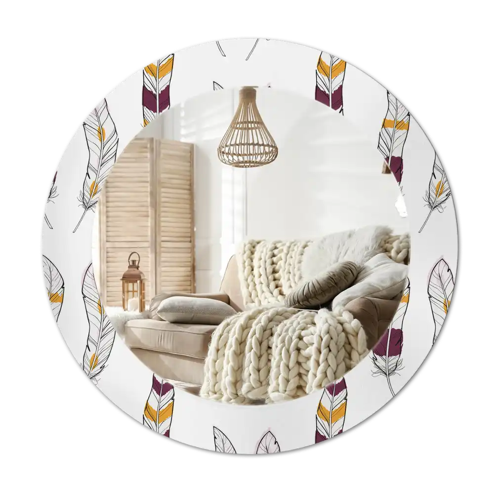 Round printed mirror Feathers