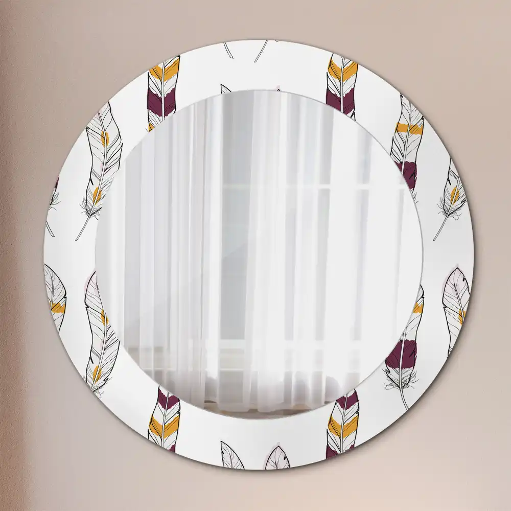 Round printed mirror Feathers