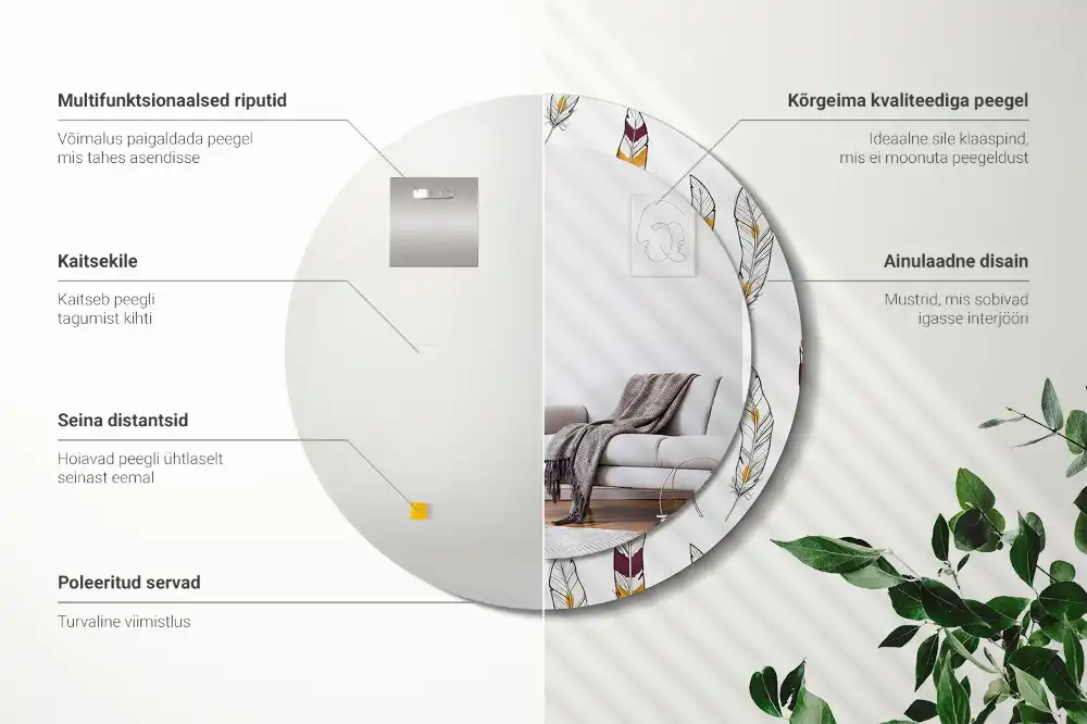 Round printed mirror Feathers