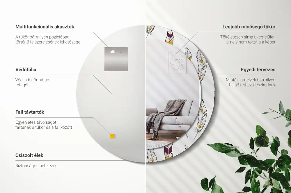 Round printed mirror Feathers