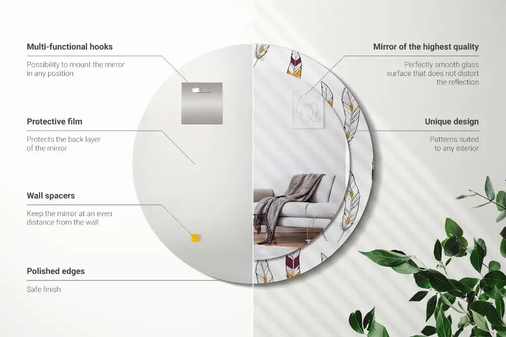Round printed mirror Feathers