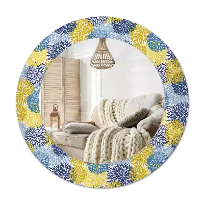 Round wall mirror decor Blue flowers
