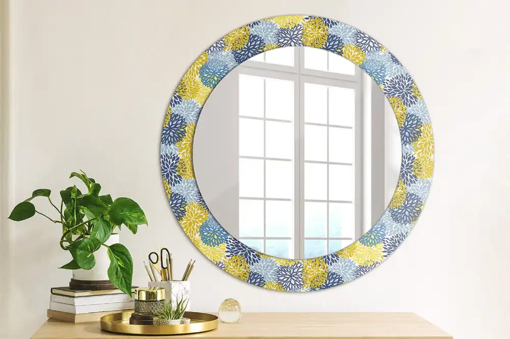 Round wall mirror decor Blue flowers