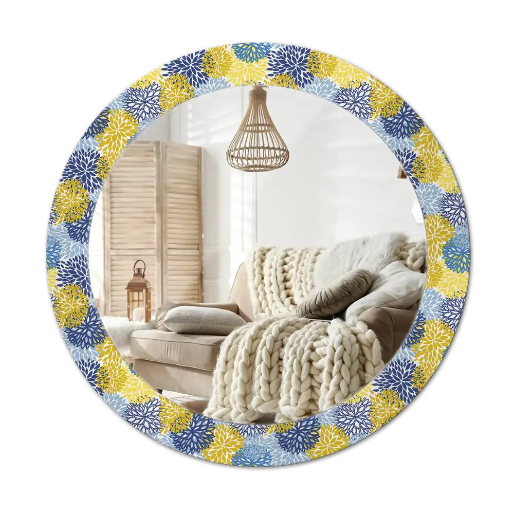 Round wall mirror decor Blue flowers