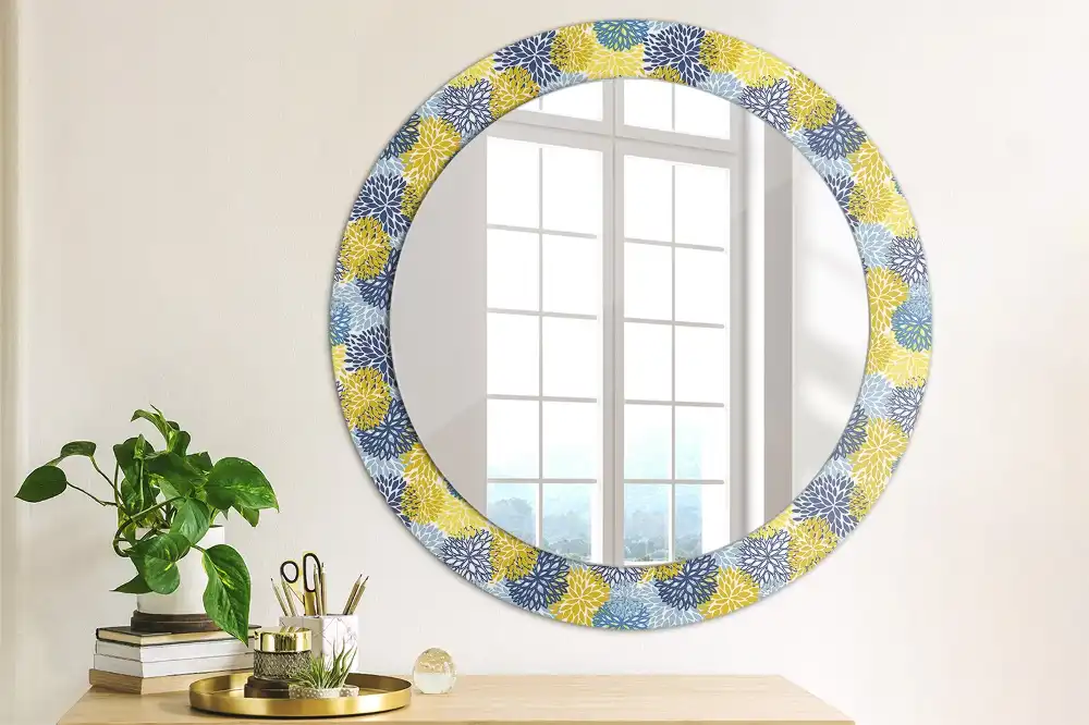 Round wall mirror decor Blue flowers