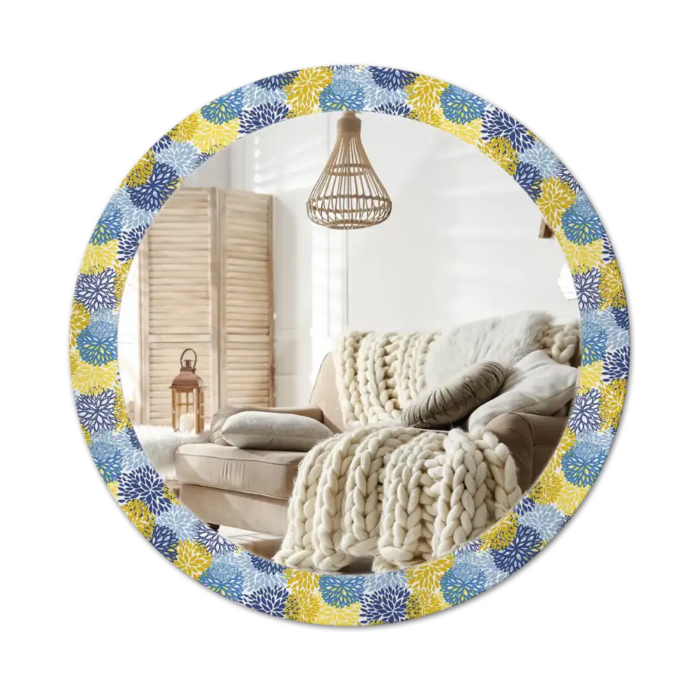 Round wall mirror decor Blue flowers