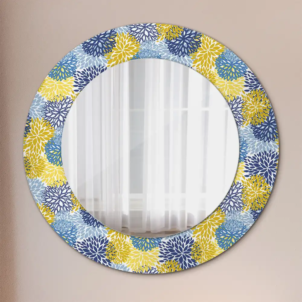 Round wall mirror decor Blue flowers