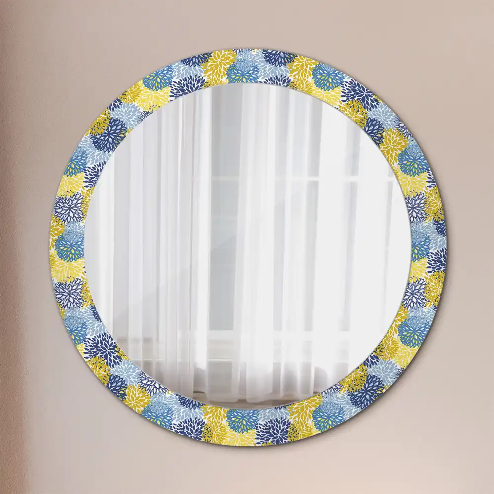 Round wall mirror decor Blue flowers