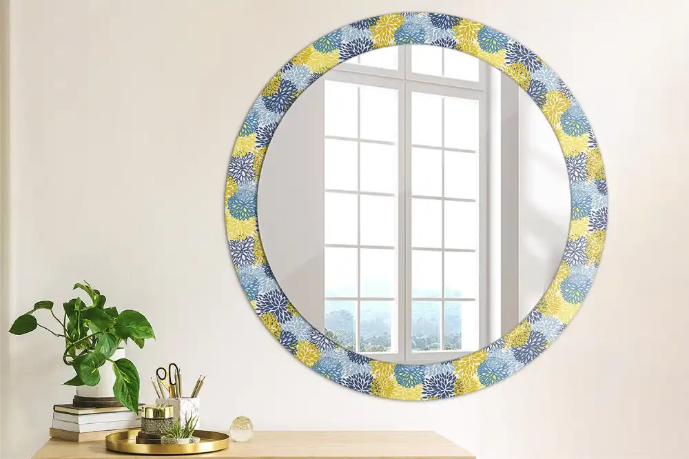 Round wall mirror decor Blue flowers