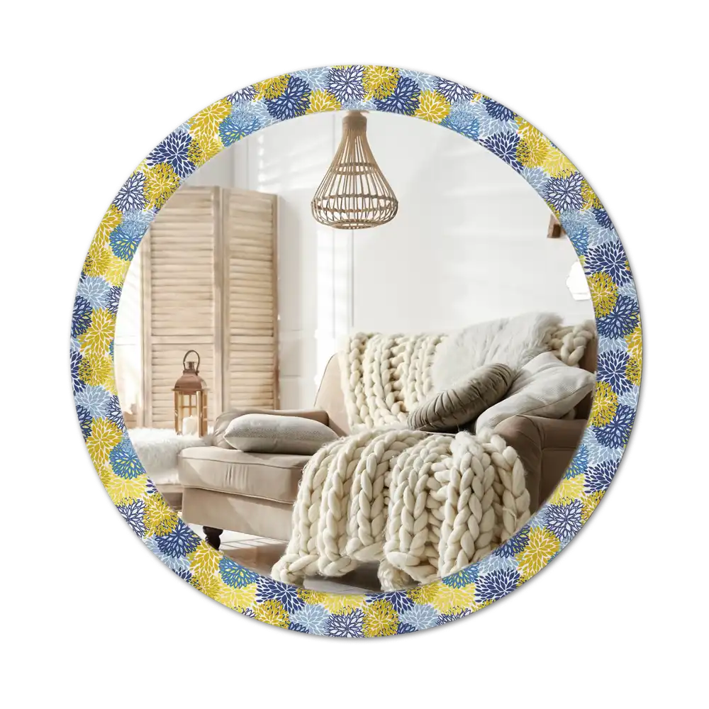 Round wall mirror decor Blue flowers