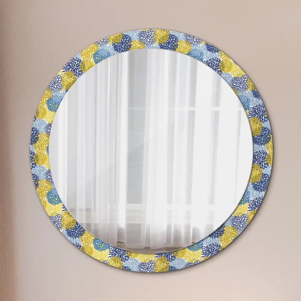 Round wall mirror decor Blue flowers