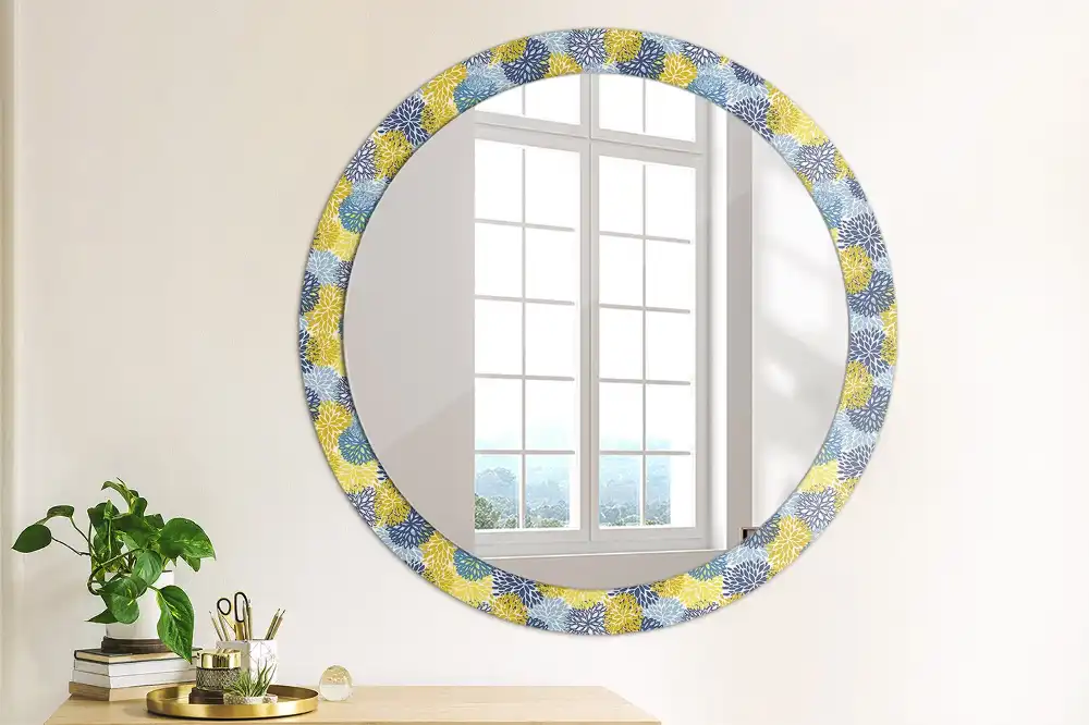 Round wall mirror decor Blue flowers