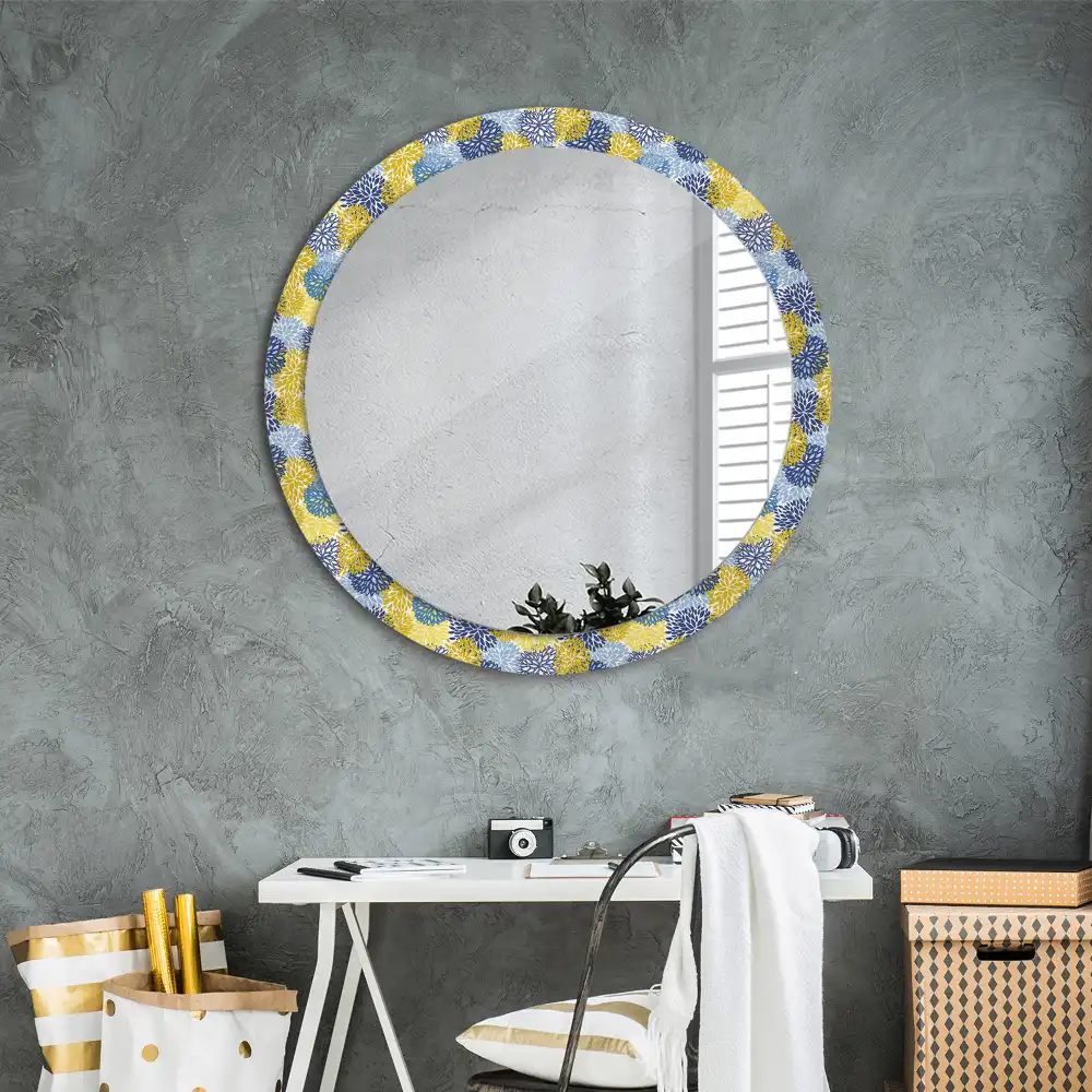 Round wall mirror decor Blue flowers