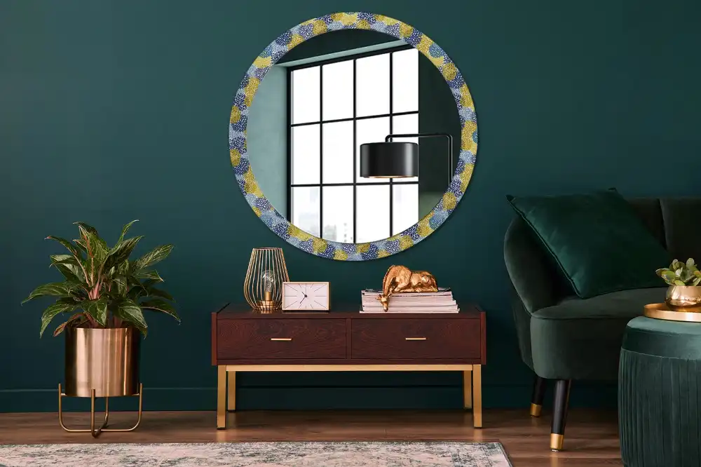 Round wall mirror decor Blue flowers