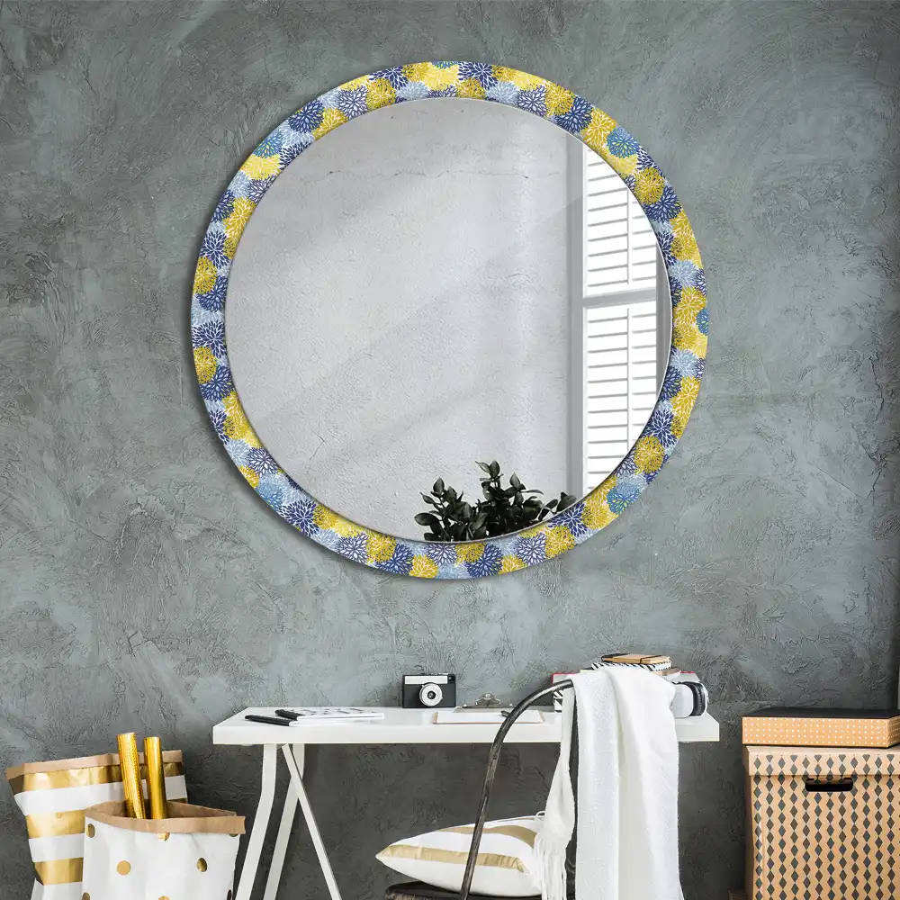 Round wall mirror decor Blue flowers