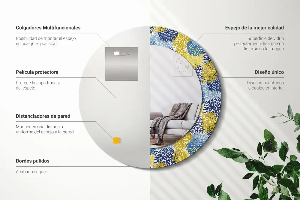 Round wall mirror decor Blue flowers