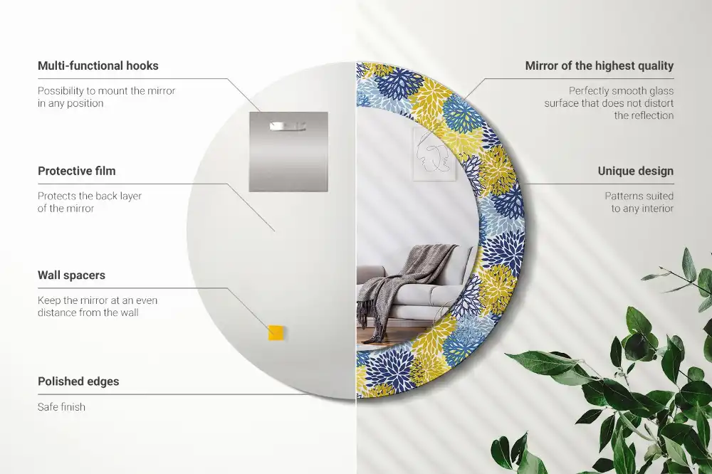 Round wall mirror decor Blue flowers