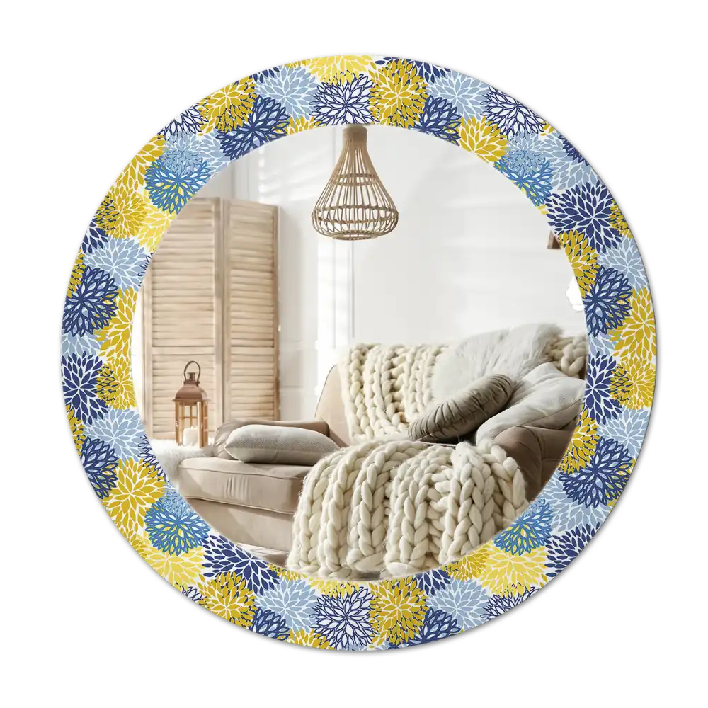Round wall mirror decor Blue flowers