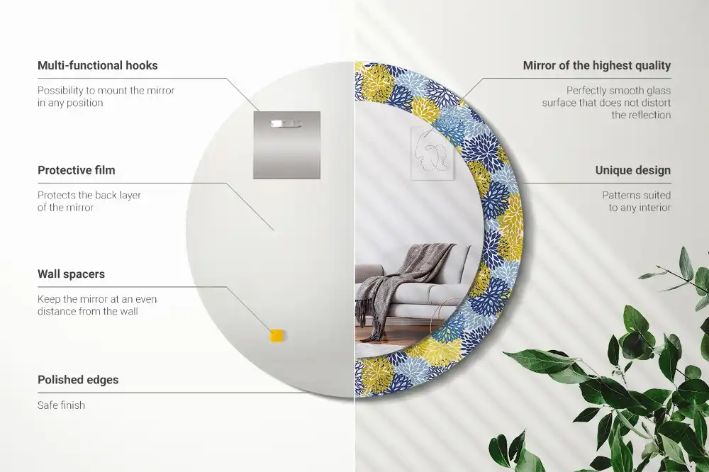 Round wall mirror decor Blue flowers