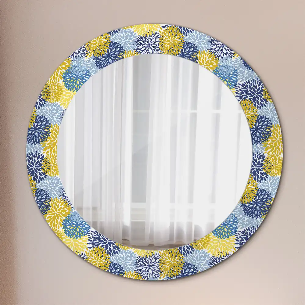 Round wall mirror decor Blue flowers