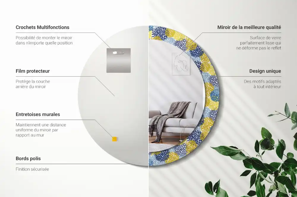 Round wall mirror decor Blue flowers