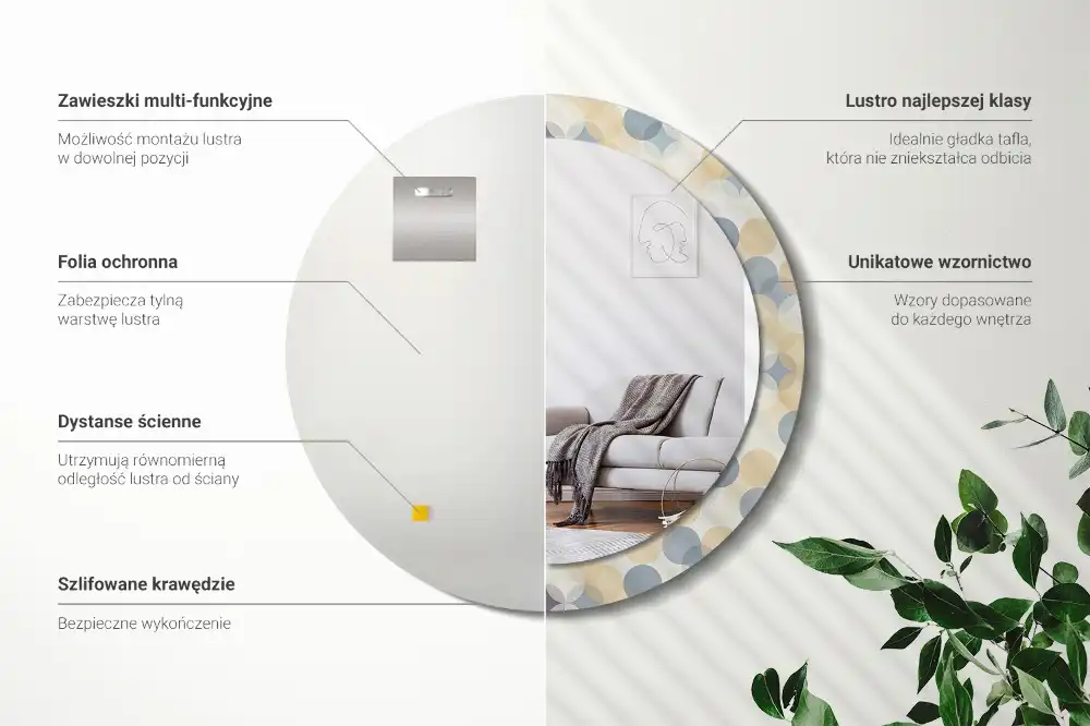 Round mirror frame with print Geometric circles