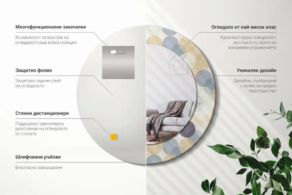 Round mirror frame with print Geometric circles