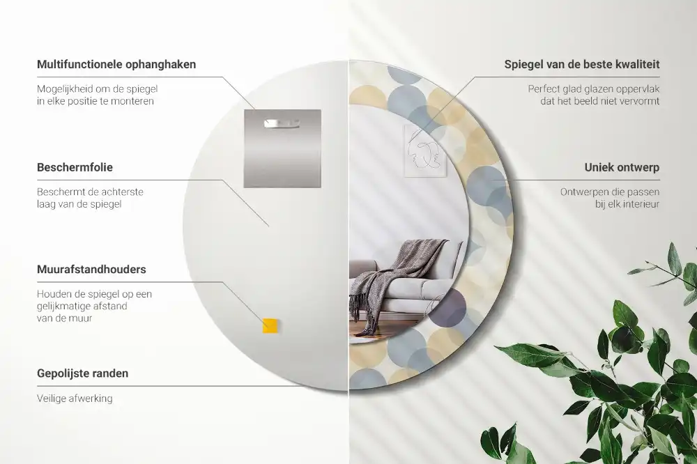 Round mirror frame with print Geometric circles