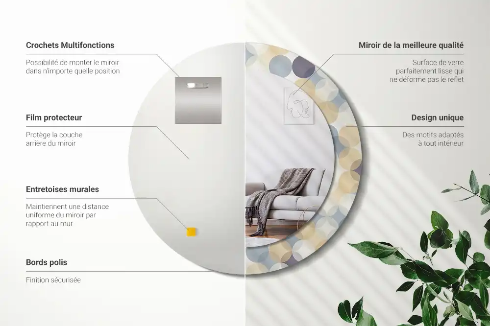 Round mirror frame with print Geometric circles