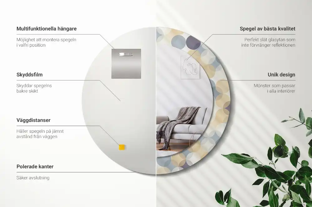 Round mirror frame with print Geometric circles