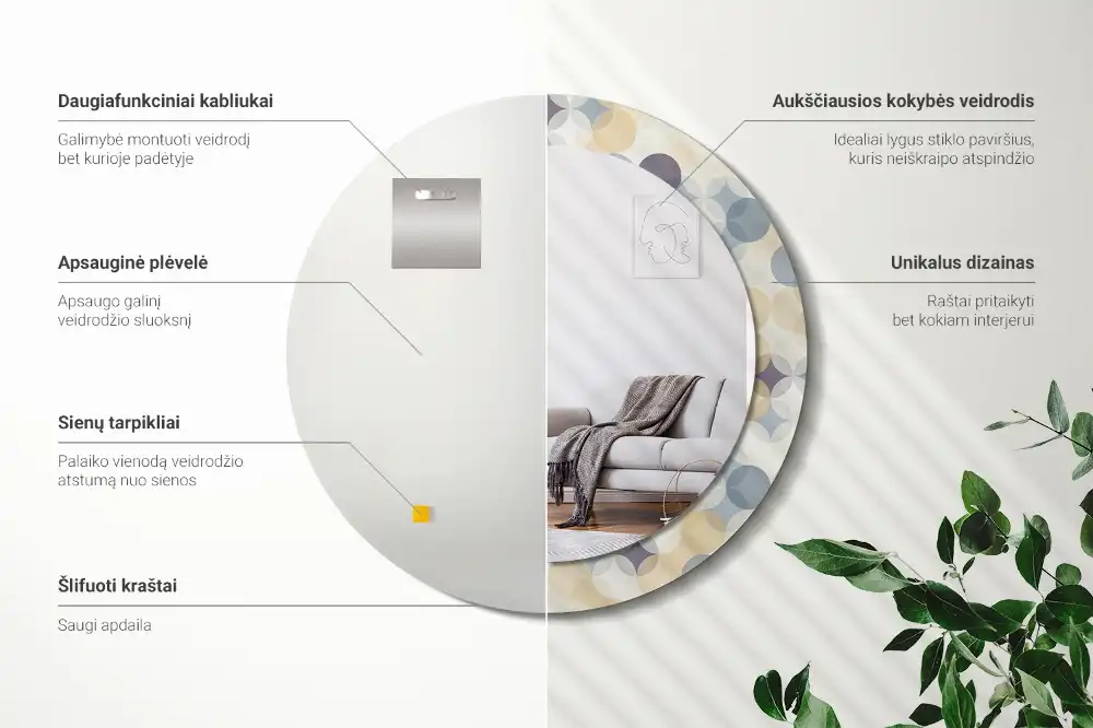 Round mirror frame with print Geometric circles