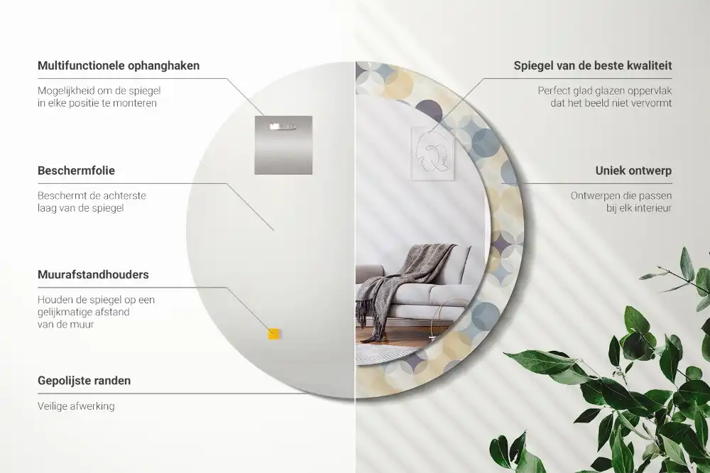 Round mirror frame with print Geometric circles