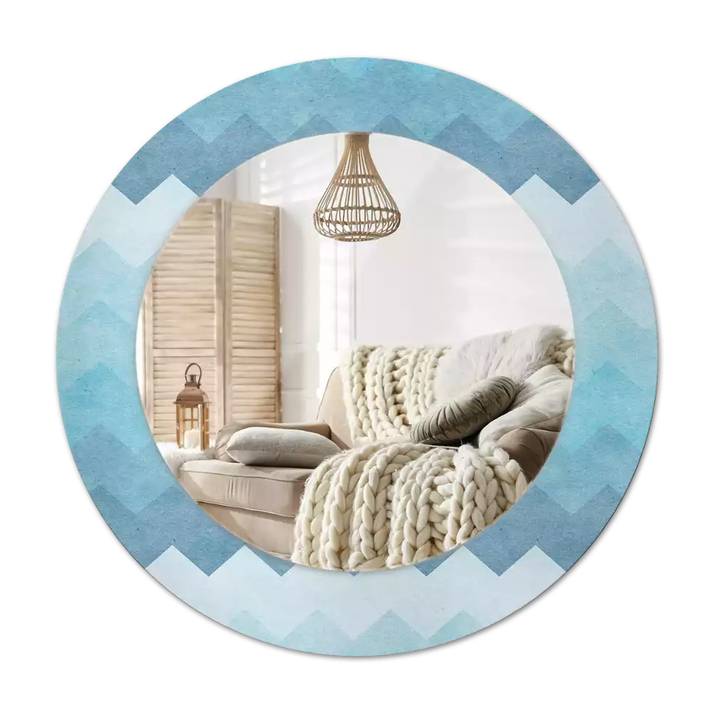 Round wall mirror decor Blue chevron